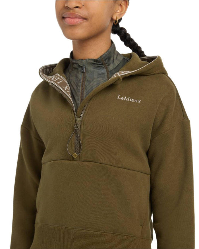 Alpine Coloured LeMieux Young Rider Hettie Half Zip Hoodie On A White Background #colour_alpine
