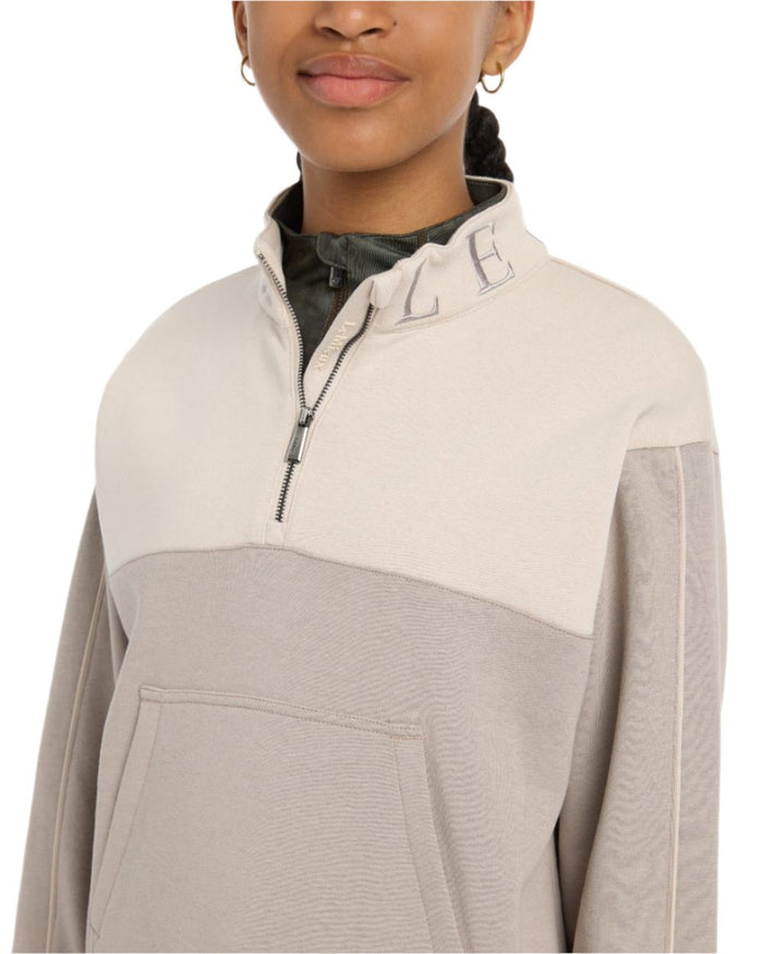 Ash Stone Coloured LeMieux Young Rider Kate Quarter Zip Sweater On A White Background #colour_ash-stone
