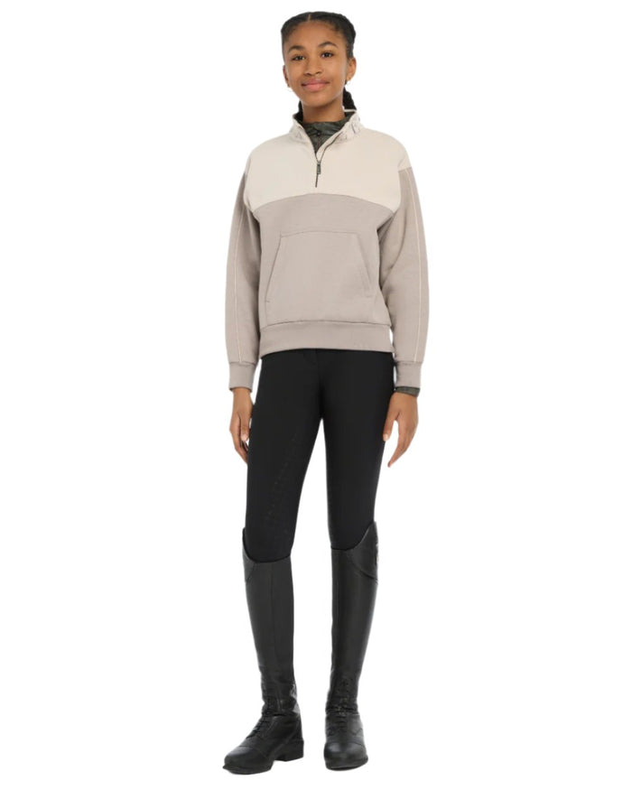 Ash Stone Coloured LeMieux Young Rider Kate Quarter Zip Sweater On A White Background #colour_ash-stone