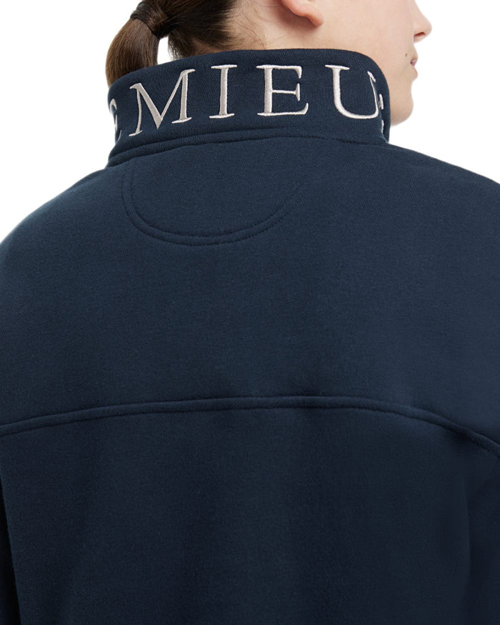 Navy coloured LeMieux Young Rider Kate Quarter Zip Sweater on white background #colour_navy