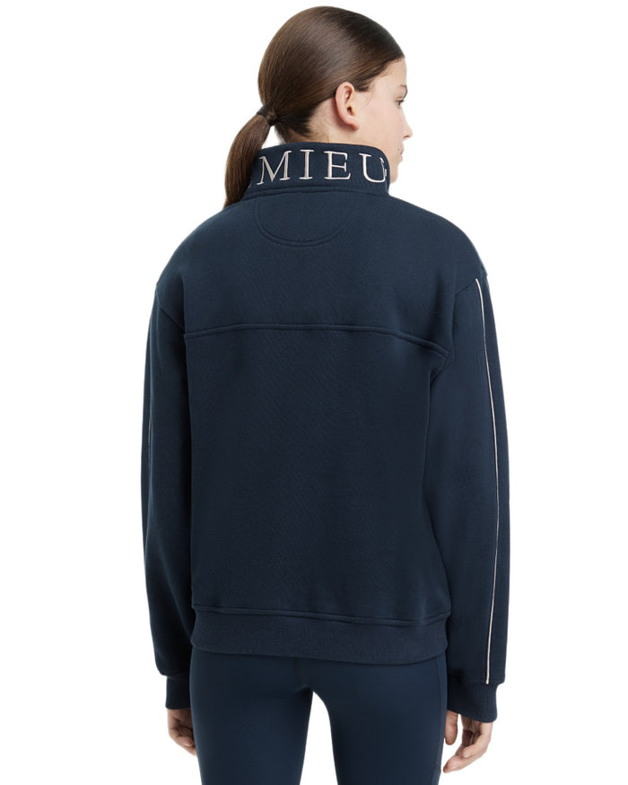 Navy coloured LeMieux Young Rider Kate Quarter Zip Sweater on white background #colour_navy