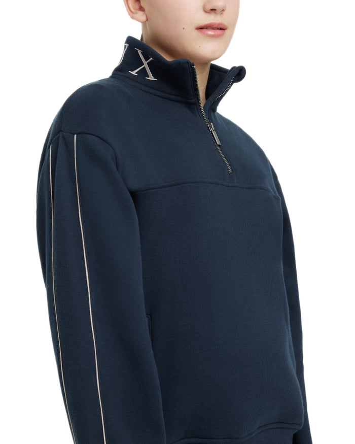 Navy coloured LeMieux Young Rider Kate Quarter Zip Sweater on white background #colour_navy