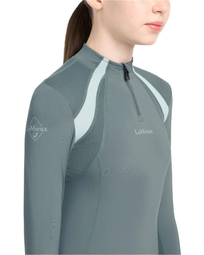 Petrol Coloured LeMieux Young Rider Mia Mesh Base Layer On A White Background #colour_petrol