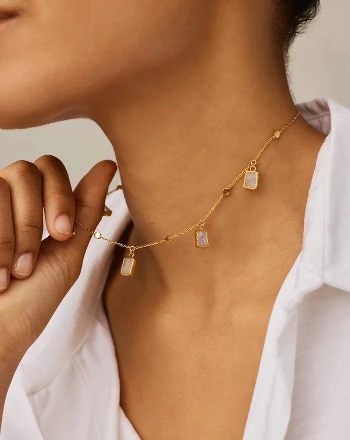 Lena Charm Choker | 18ct Gold Plated/Rainbow Moonstone Necklaces Missoma