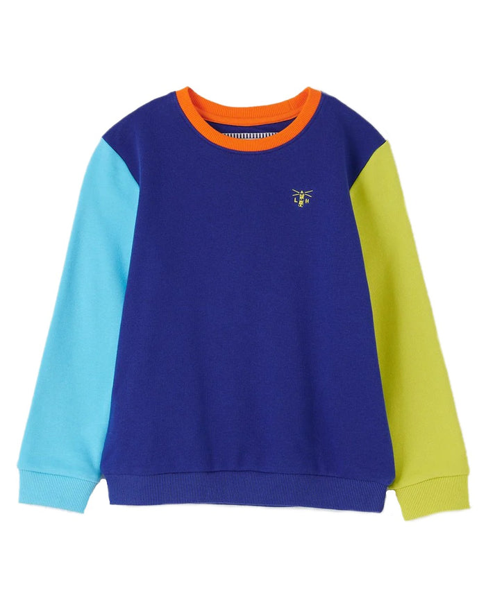 Blue Navy Lime coloured Lighthouse Childrens Finn Jersey on white background #colour_blue-navy-lime