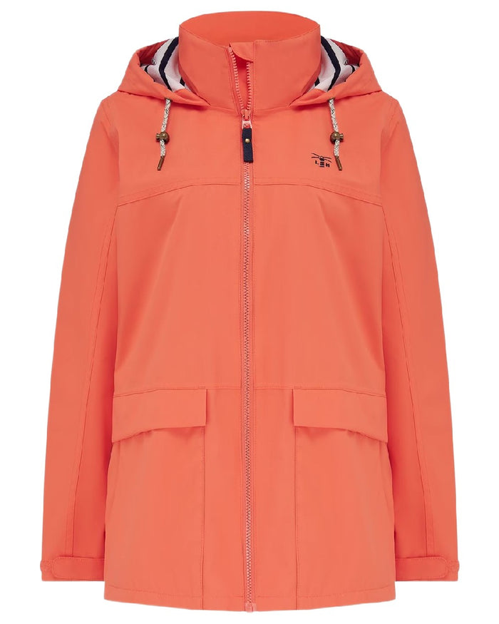 Coral coloured Lighthouse Ladies Beachcomber II Coat on white background #colour_coral