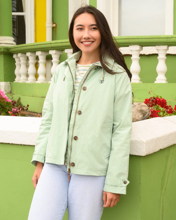 Mint coloured Lighthouse Ladies Blair Coat on outdoor background #colour_mint
