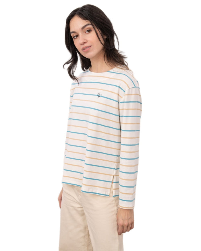 Blue Clay Stripe coloured Lighthouse Ladies Causeway II Top on white background #colour_blue-clay-stripe