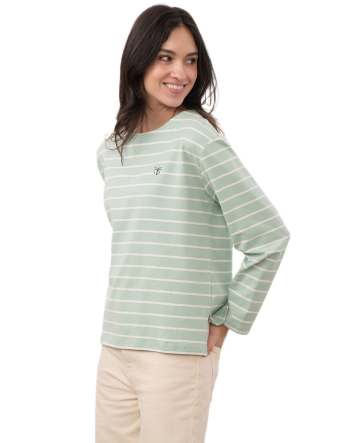 Soft Pistachio Stripe coloured Lighthouse Ladies Causeway II Top on white background #colour_soft-pistachio-stripe