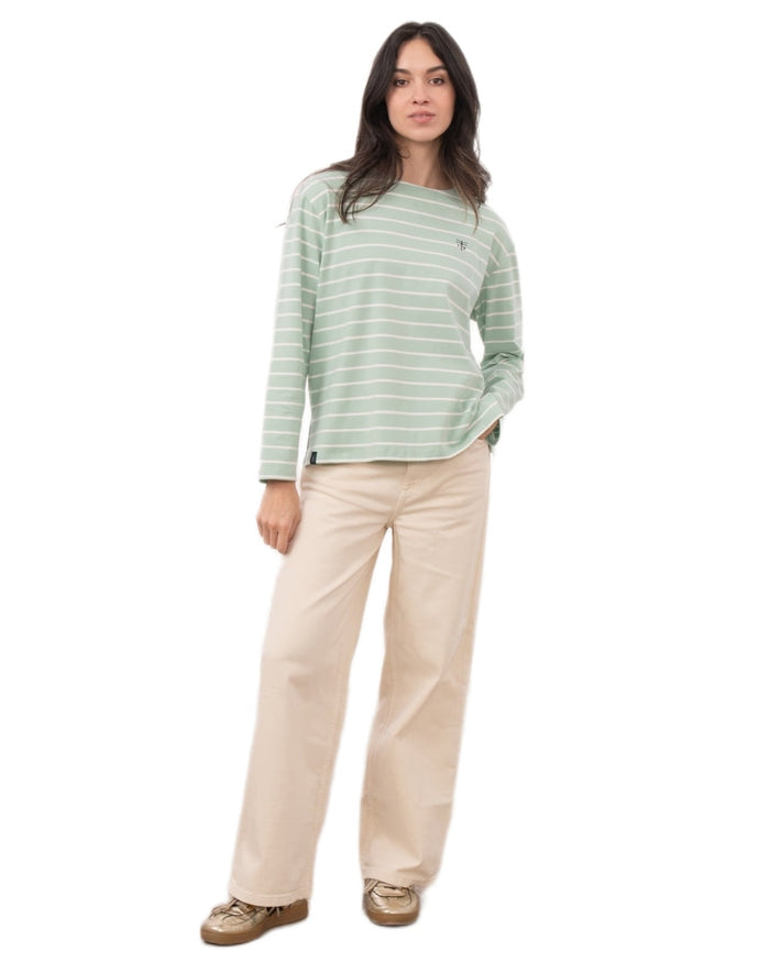 Soft Pistachio Stripe coloured Lighthouse Ladies Causeway II Top on white background #colour_soft-pistachio-stripe
