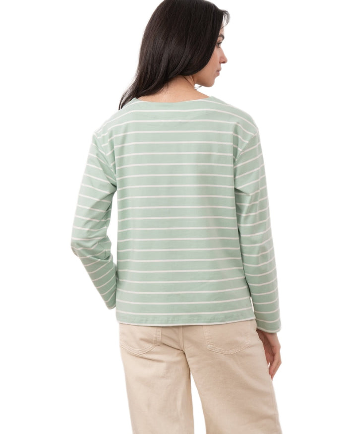 Soft Pistachio Stripe coloured Lighthouse Ladies Causeway II Top on white background #colour_soft-pistachio-stripe