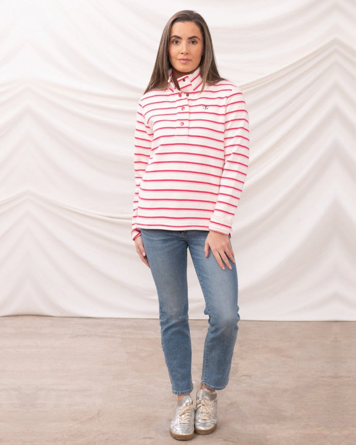 Pink Stripe coloured Lighthouse Ladies Haven Jersey on curtain background #colour_pink-stripe