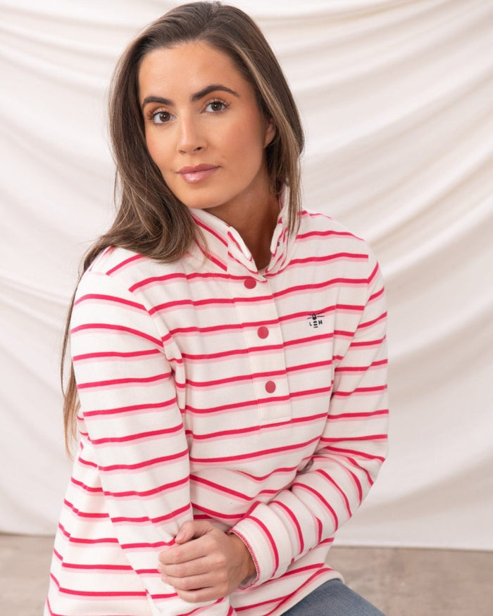 Pink Stripe coloured Lighthouse Ladies Haven Jersey on curtain background #colour_pink-stripe