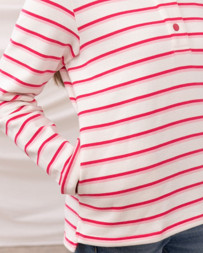 Pink Stripe coloured Lighthouse Ladies Haven Jersey on curtain background #colour_pink-stripe