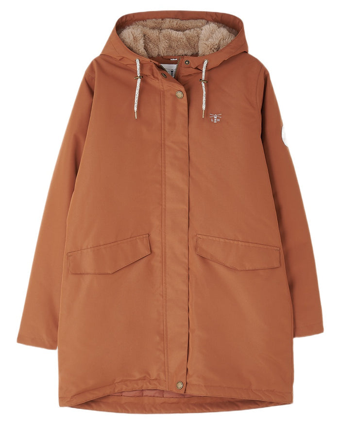 Rust coloured Lighthouse Ladies Scarlet Coat on white background #colour_rust