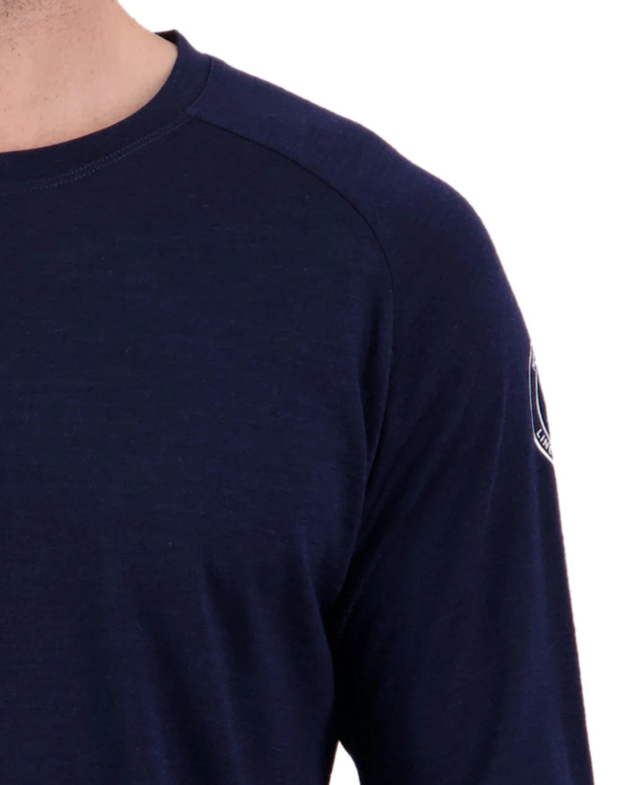 Midnight Silver Coloured Line 7 Mens Merino Long Sleeve Raglan T-Shirt Baselayer on white background #colour_midnight-silver