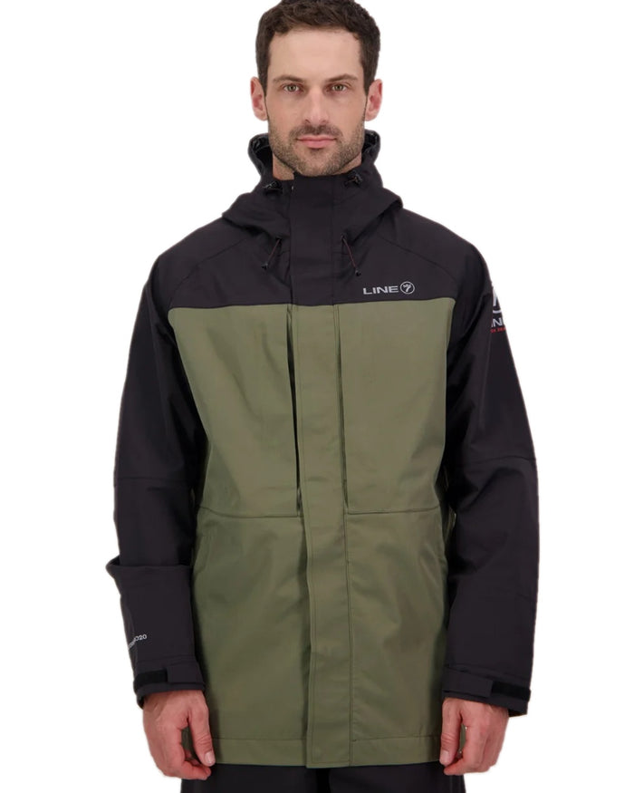 Moss Black Coloured Line 7 Mens Territory Storm Pro20 Waterproof Jacket on white background #colour_moss-black