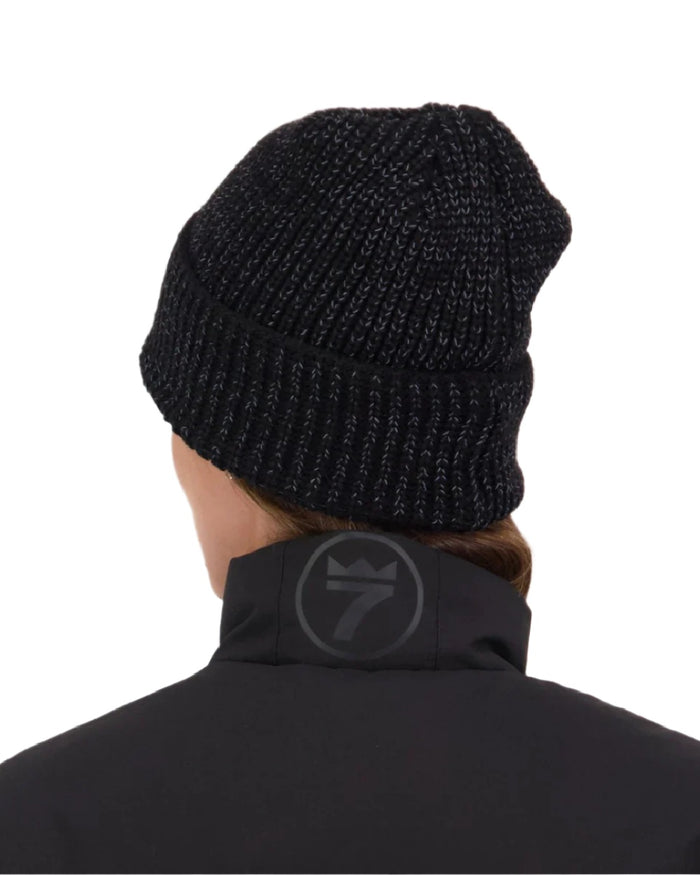 Black Silver Coloured Line 7 Reflective Beanie on white background #colour_black-silver
