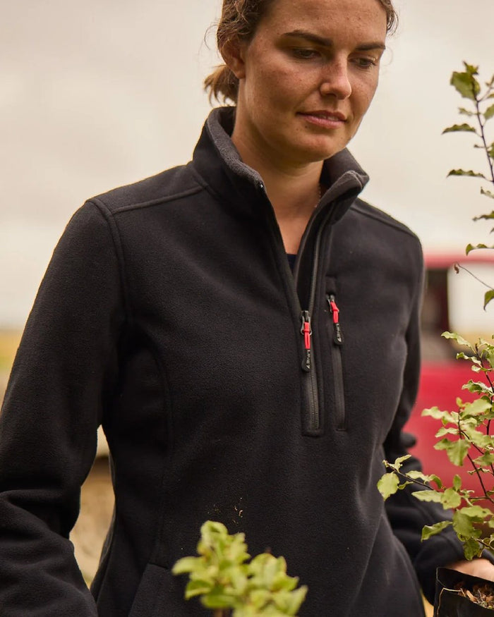 Black Coloured Line 7 Womens Territory Wind Pro Half Zip Fleece Jacket on sky background #colour_black