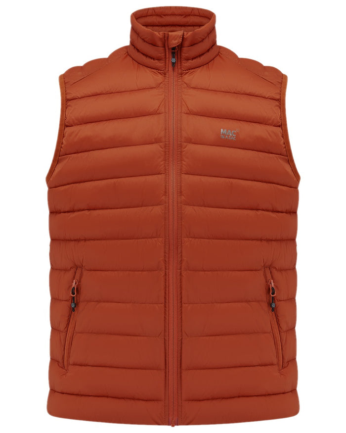 Burnt Orange Coloured Mac In A Sac Mens Synergy Gilet on white background #colour_burnt-orange