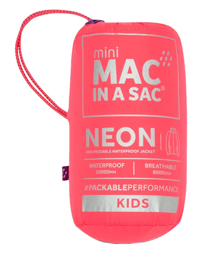 Neon Watermelon Coloured Mac In A Sac Mini Origin Packable Waterproof Jacket Neon on white background #colour_neon-watermelon