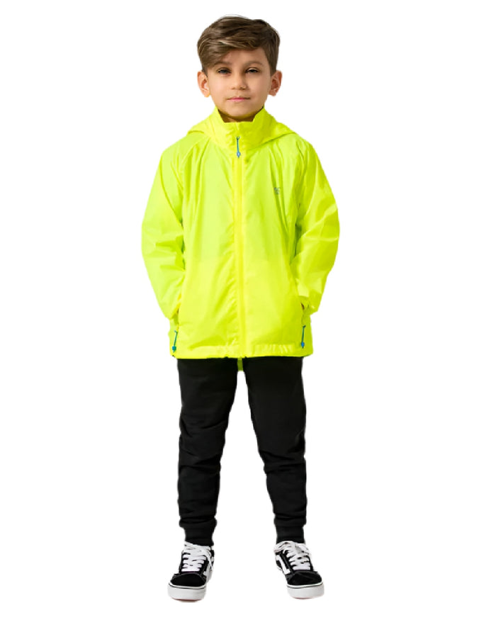 Neon Yellow Coloured Mac In A Sac Mini Origin Packable Waterproof Jacket Neon on white background #colour_neon-yellow