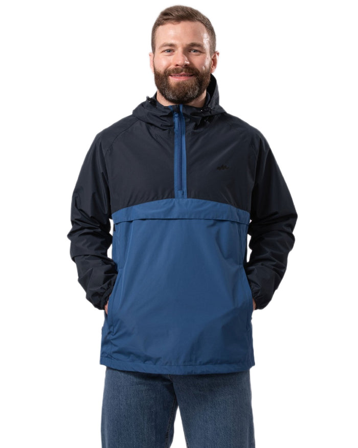 Navy Blue coloured Mac In A Sac Nomad Waterproof Half Zip Jacket on white background #colour_navy-blue