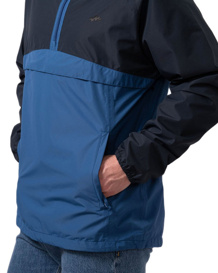 Navy Blue coloured Mac In A Sac Nomad Waterproof Half Zip Jacket on white background #colour_navy-blue