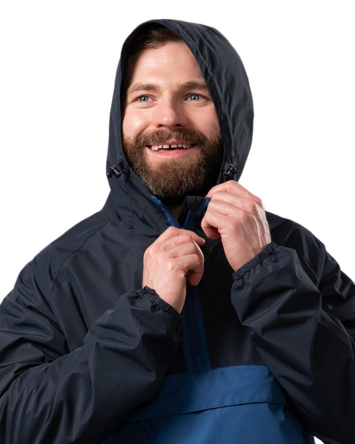Navy Blue coloured Mac In A Sac Nomad Waterproof Half Zip Jacket on white background #colour_navy-blue