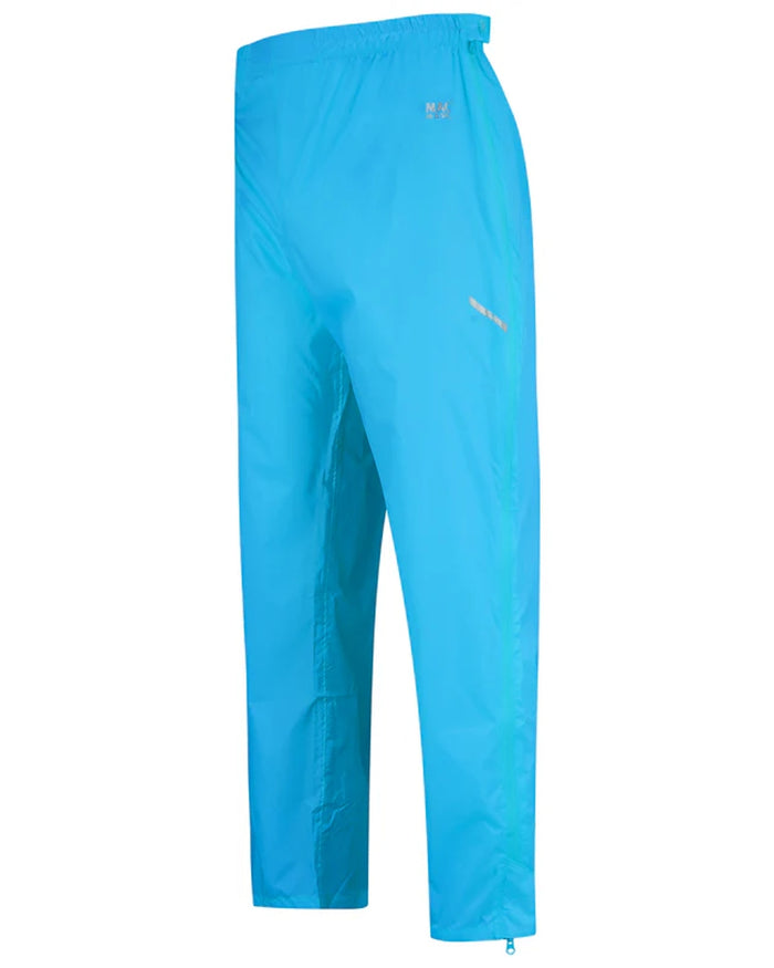 Neon Blue coloured Mac In A Sac Origin Packable Full Zip Overtrousers on white background #colour_neon-blue