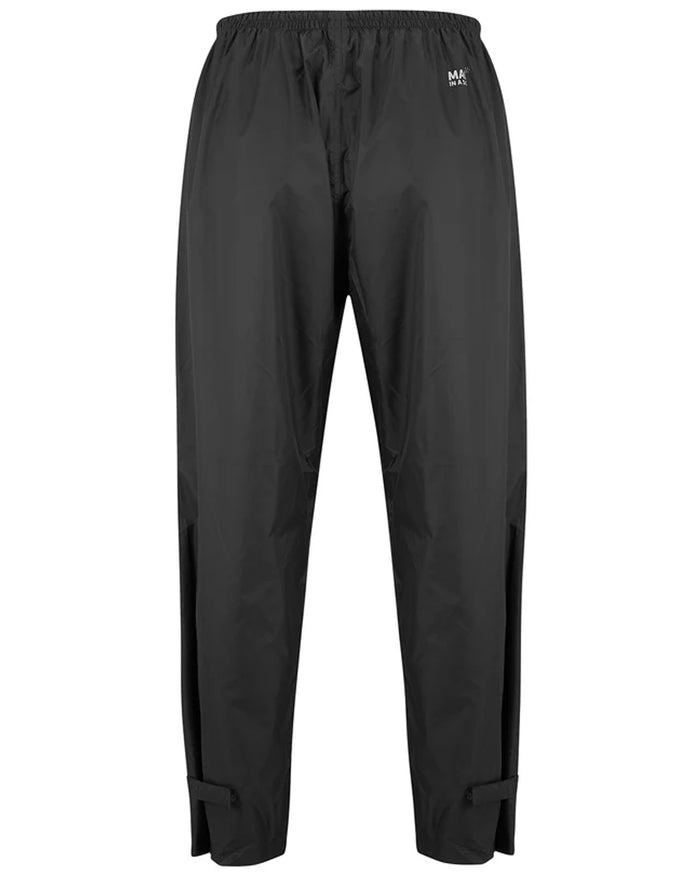 Black coloured Mac In A Sac Origin Packable Waterproof Overtrousers on white background #colour_black