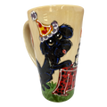 Black Maltese hand=painted on tall latte mug having a dog birthday party