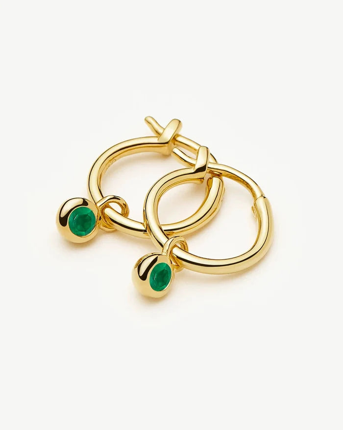 May Birthstone Mini Charm Hoop Earrings | 18ct Gold Vermeil/Green Onyx Earrings Missoma