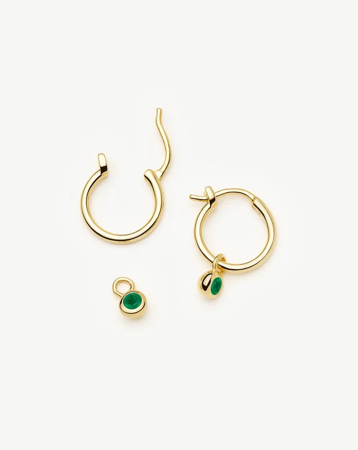 May Birthstone Mini Charm Hoop Earrings | 18ct Gold Vermeil/Green Onyx Earrings Missoma