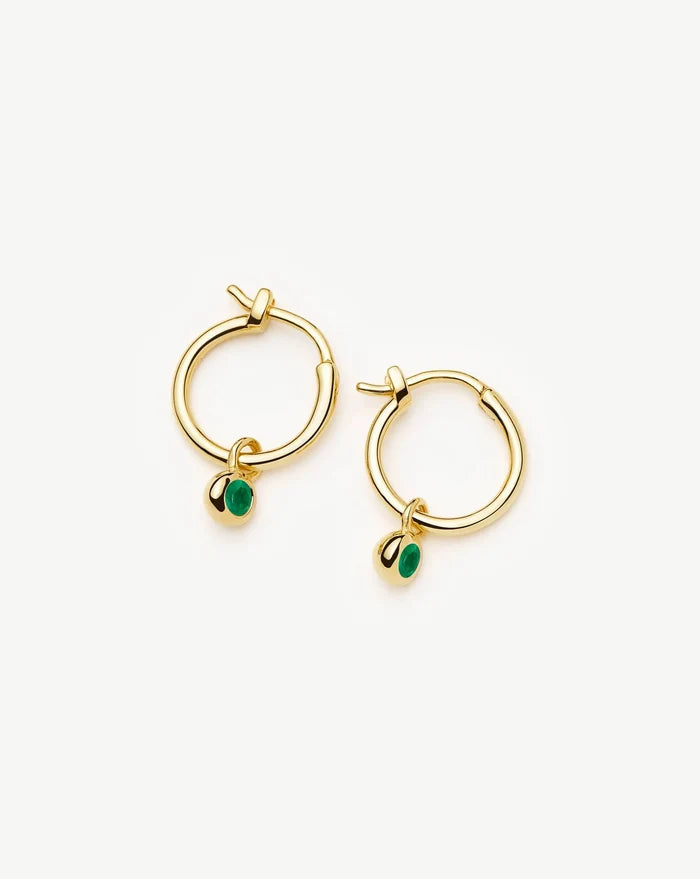 May Birthstone Mini Charm Hoop Earrings | 18ct Gold Vermeil/Green Onyx Earrings Missoma
