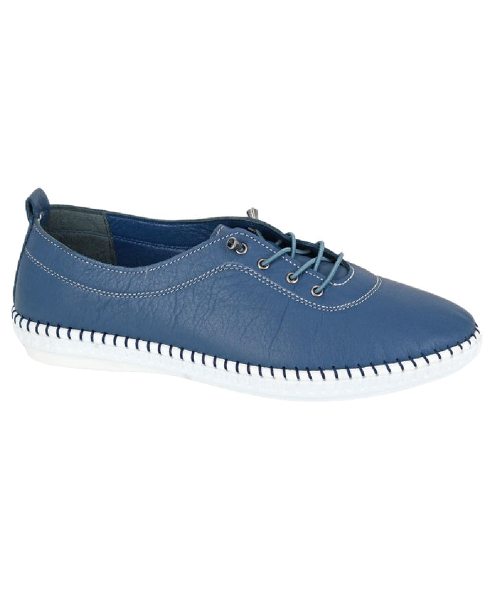 Mid Blue Coloured Mod Comfys Womens Softie Elastic Lace Up Comfort Shoes on White Background
#colour_mid-blue