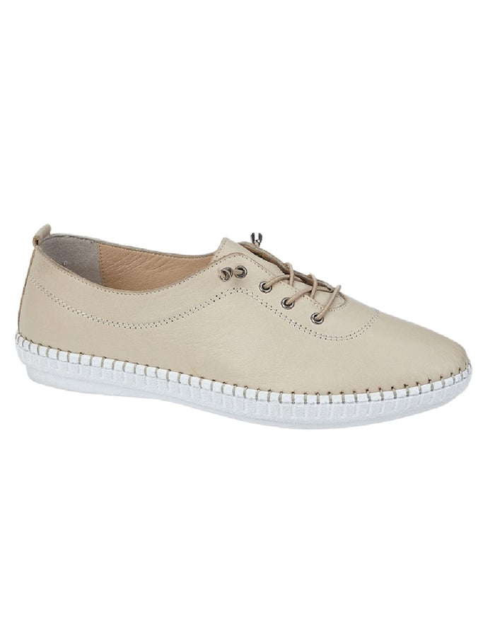 Sand Coloured Mod Comfys Womens Softie Elastic Lace Up Comfort Shoes on White Background
#colour_sand