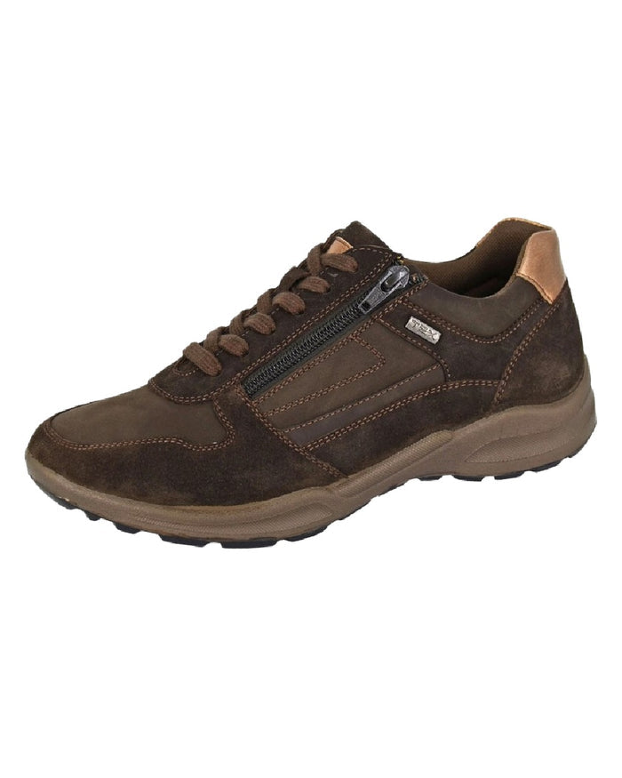 Brown Coloured Mod Comfys Womens Waterproof 6 Eye Zip Trail Shoes on White Background
#colour_brown