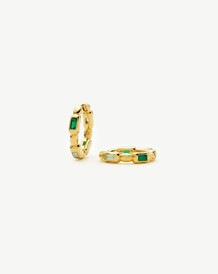 Molten Gemstone Baguette Small Hoop Earrings | 18ct Gold Plated/Blue and Green Onyx Earrings Missoma