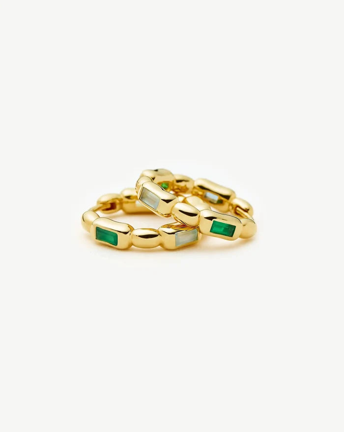 Molten Gemstone Baguette Small Hoop Earrings | 18ct Gold Plated/Blue and Green Onyx Earrings Missoma