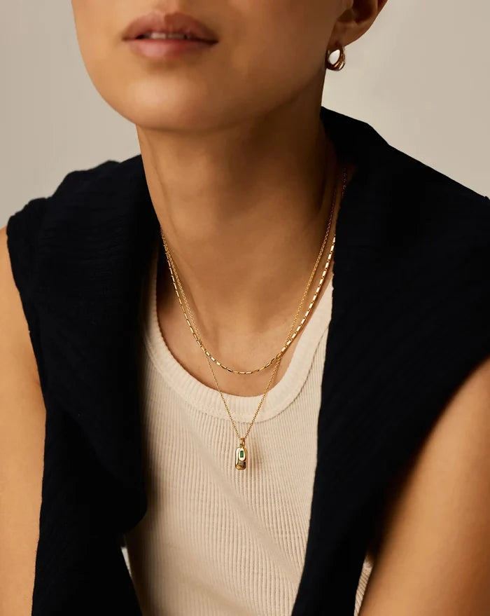 Molten Gemstone Bean Pendant Necklace | 18ct Gold Plated/Blue and Green Onyx Necklaces Missoma