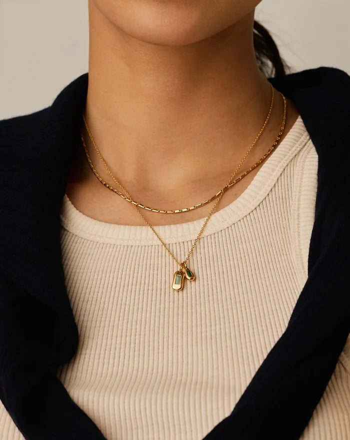 Molten Gemstone Bean Pendant Necklace | 18ct Gold Plated/Blue and Green Onyx Necklaces Missoma