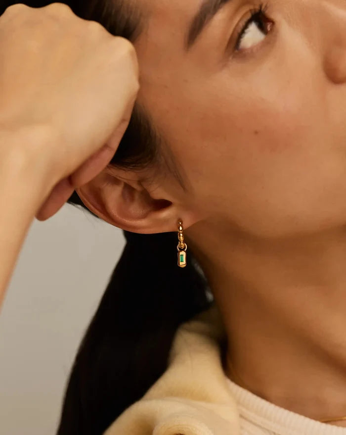 Molten Gemstone Charm Hoop Earrings | 18ct Gold Plated/Green Onyx Earrings Missoma