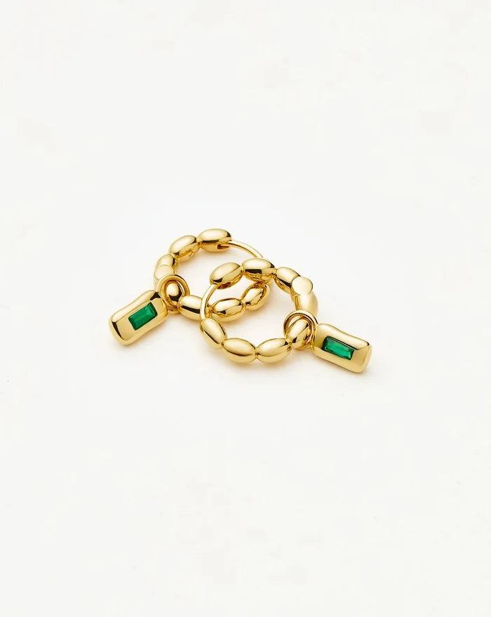 Molten Gemstone Charm Hoop Earrings | 18ct Gold Plated/Green Onyx Earrings Missoma