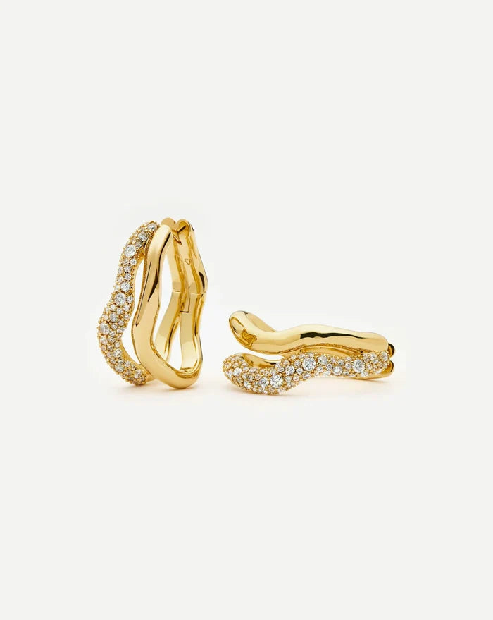 Molten Snow Double Medium Hoop Earrings | 18ct Gold Plated/Cubic Zirconia Earrings Missoma