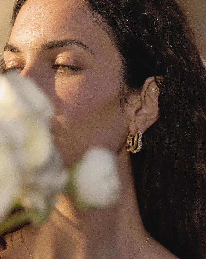 Molten Snow Double Medium Hoop Earrings | 18ct Gold Plated/Cubic Zirconia Earrings Missoma