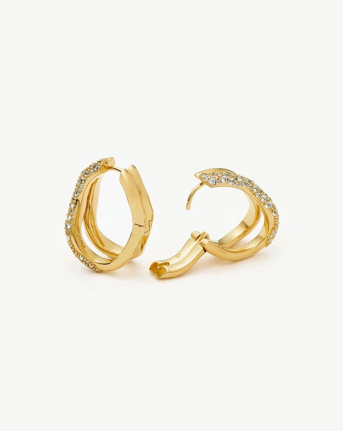Molten Snow Double Medium Hoop Earrings | 18ct Gold Plated/Cubic Zirconia Earrings Missoma