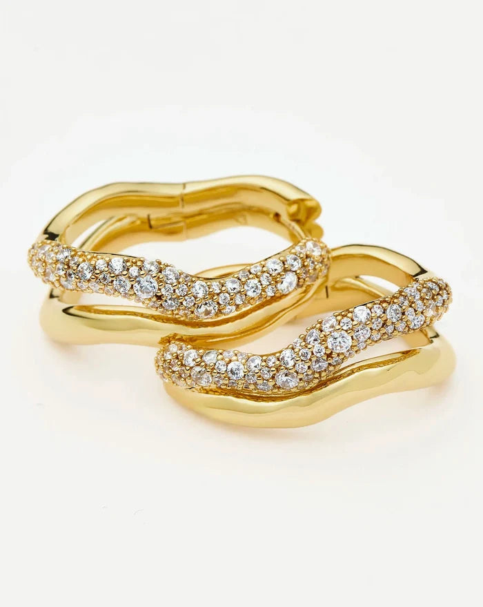 Molten Snow Double Medium Hoop Earrings | 18ct Gold Plated/Cubic Zirconia Earrings Missoma