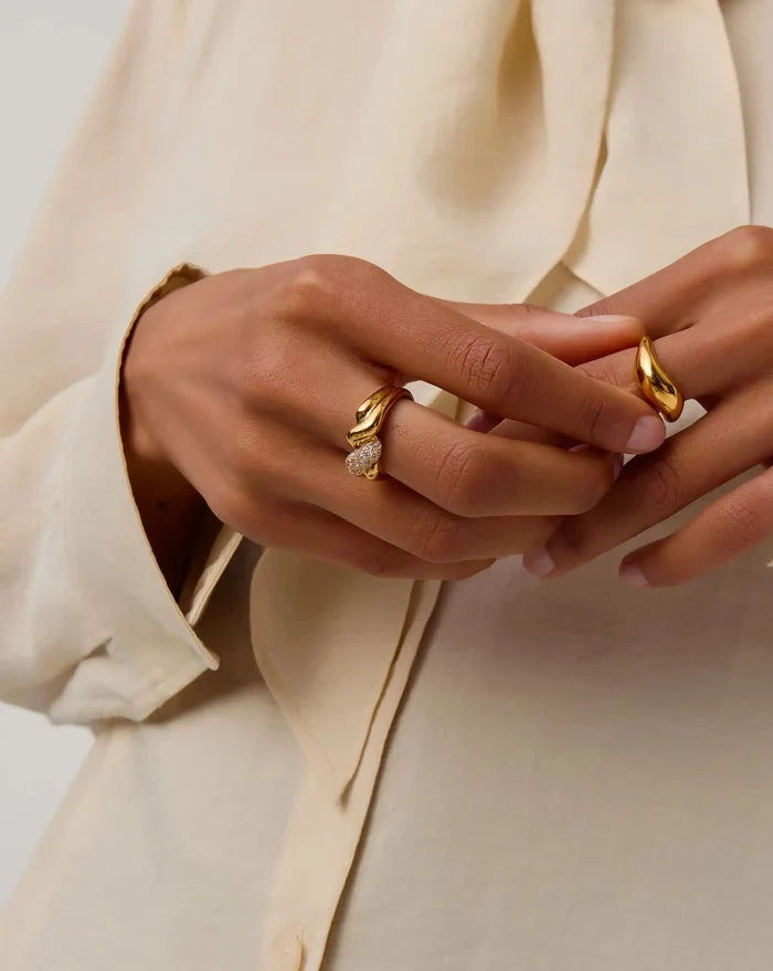 Molten Snow Double Statement Ring | 18ct Gold Plated/Cubic Zirconia Rings Missoma