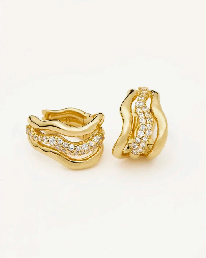 Molten Snow Triple Small Hoop Earrings | 18ct Gold Plated/Cubic Zirconia Earrings Missoma